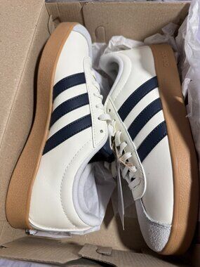 NIB Adidas VL Court Base Cream Navy Sneakers | US W 6.5 / M 5
